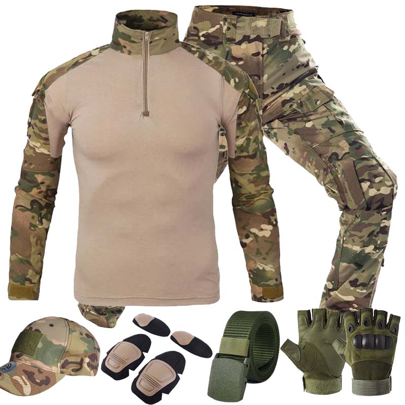 Tactical Military Shirt Cargo - ชุดยุทธวิธีกลางแจ้ง MC ลายพรางมัลติแคม ชุดยูนิฟอร์ม CP กางเกงคาร์โก้แบบ