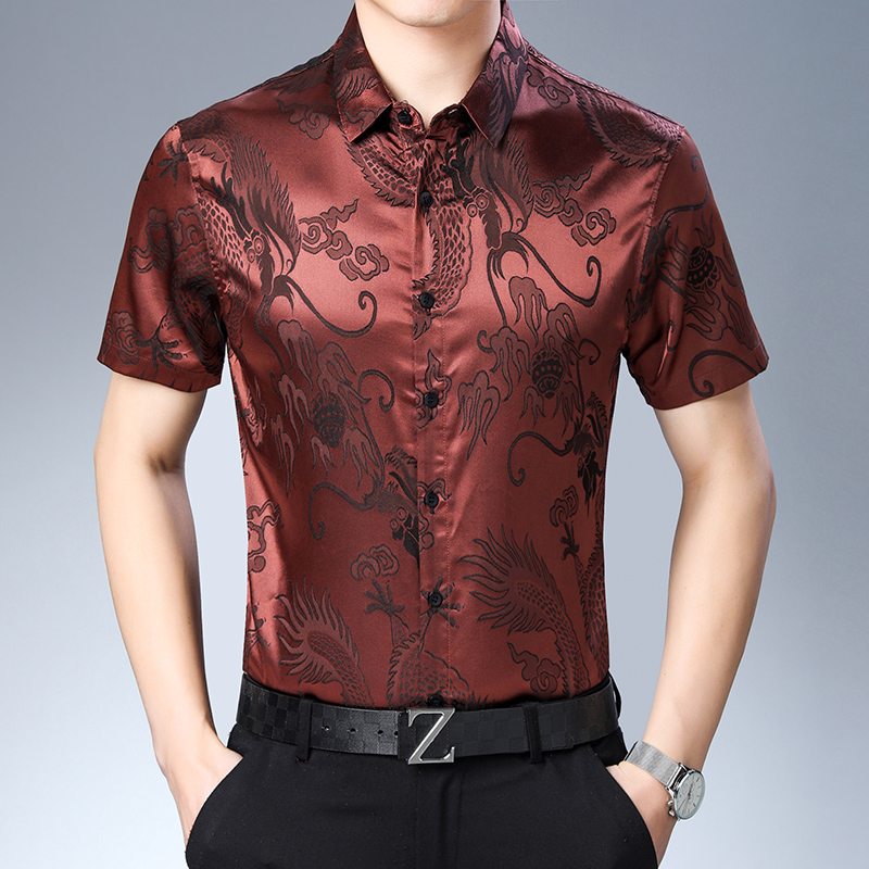 Mens Satin Silk Dress Shirt - Mensแฟชั่นรูปแบบผ้าไหมเสื้อฤดูร้อนชายชุดลำลองแขนสั้นซาตินนุ่มDressesเสื้อจัดส่งฟรี