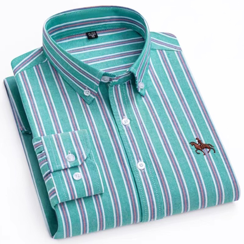 Oxford Cotton Casual Shirt Business - ใหม่ 100% Cotton Oxford เสื้อสําหรับชายแขนยาวลําลองปกติ-Fit อย่างเป็นทางการเสื้อสังคมเสื้อ
