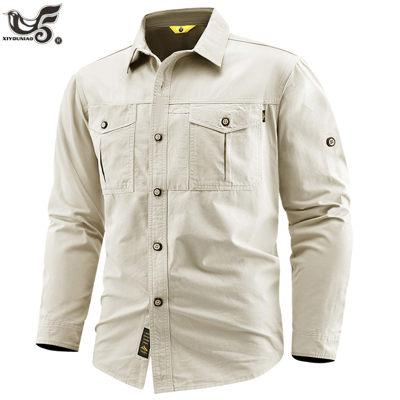 Tactical Military Shirt Cargo - เสื้อเชิ้ตทหารธุรกิจ แขนยาว สำหรับผู้ชาย ฤดูใบไม้ผลิ ฤดูใบไม้ร่วง คุณภาพสูง