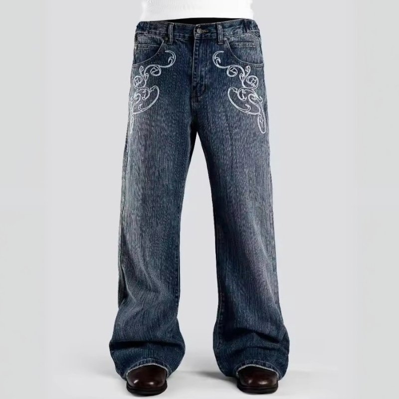 Jeans - ชุดเซ็ต 2 ชิ้นสไตล์เรโทร Y2K ชุดสตรีทสไตล์ เสื้อโปโลคอปกมีลายปัก