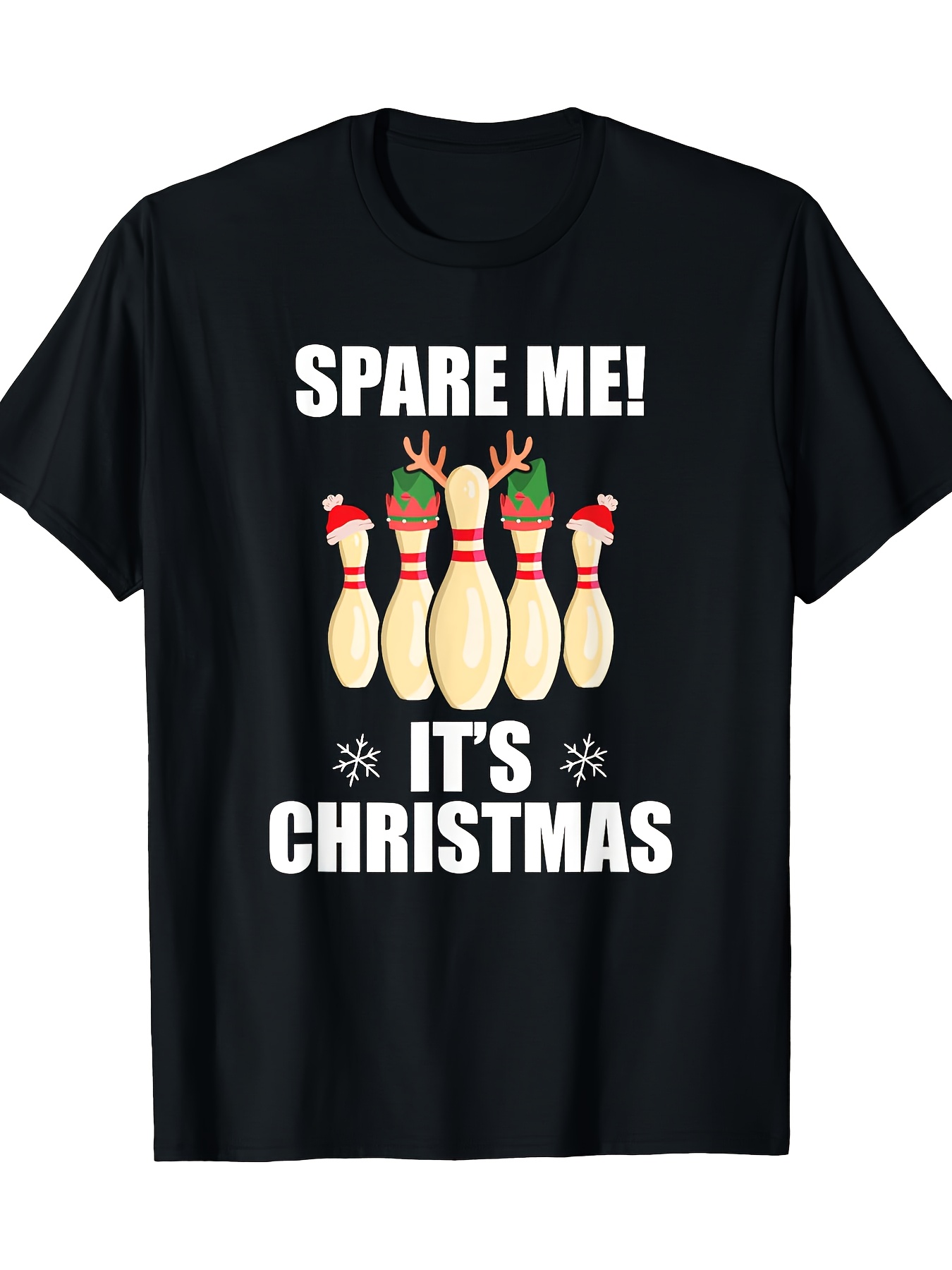Short Sleeve Bowling Shirt Retro - เสื้อยืดโบว์ลิ่งคริสต์มาสสีดำสำหรับผู้ชาย - SPARE ME! IT's CHRISTMAS