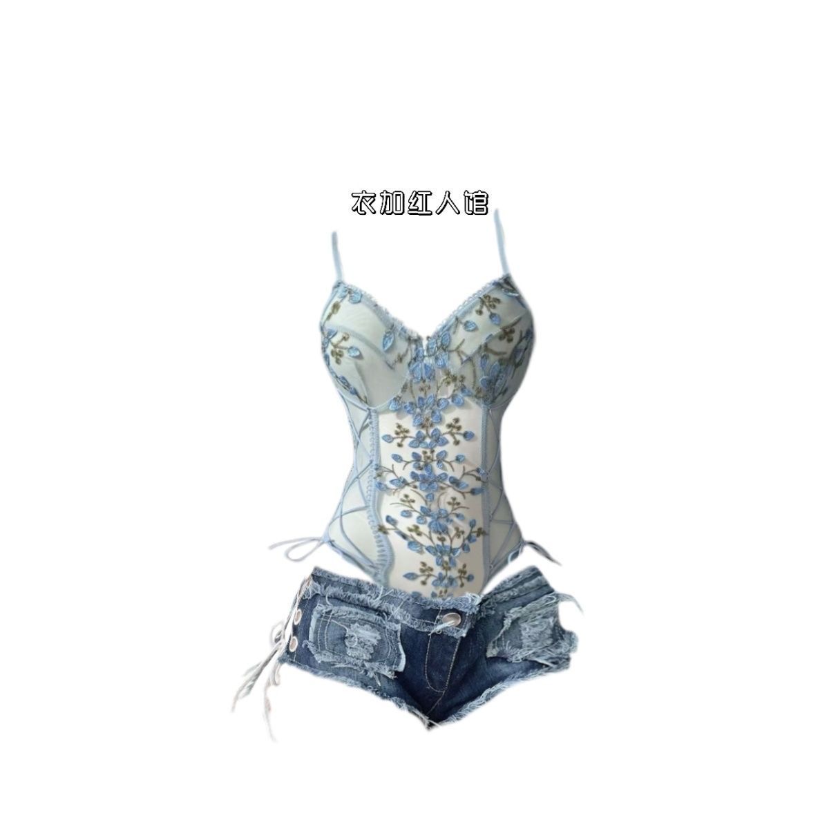 Jeans - ชุดชั้นในเซ็กซี่ ชุดนอนเซ็กซี่ ชุดชั้นในผู้หญิงสุดเซ็กซี่ เสื้อสีฟ้า กางเกงยีนส์ ชุดเซ็กซี่สำหรับผู้หญิง