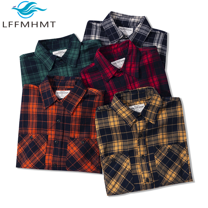 Flannel Plaid Shirt Heavy Weight - เสื้อเชิ้ตแฟลนเนลผู้ชายสไตล์คลาสสิกสำหรับฤดูใบไม้ร่วงและฤดูหนาว คุณภาพดี เนื้อผ้าหนา น้ำหนักมาก สวมใส่สบาย ลายสก็อต