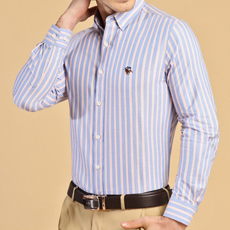 Oxford Cotton Casual Shirt Business - เสื้อเชิ้ตแขนยาวผู้ชายผ้าฝ้ายแท้ 100% สไตล์สมาร์ทแคชชวล เนื้อผ้านุ่มแบบอ็อกซ์ฟอร์ด ทรงปกติ สไตล์บริติช