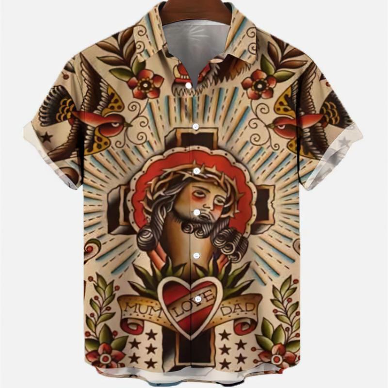 Vintage Hawaiian Floral Shirt - เสื้อฮาวายวินเทจของผู้ชายเสื้อฤดูร้อนแขนสั้นพิมพ์ลายนางเงือกแฟชั่นลำลองเสื้อลายดอกไม้สำหรับวันหยุดพักผ่อน