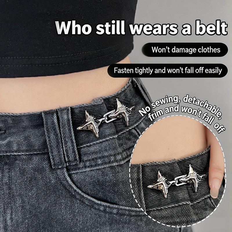 Jeans - หัวเข็มขัดปรับเอวสำหรับกางเกงยีนส์ ตัวล็อคโลหะ ปุ่มปรับขนาดได้ ใช้งานง่าย ไม่ต้องเย็บ สำหรับซ่อมเสื้อผ้าครอบครัวในกรณีฉุกเฉิน
