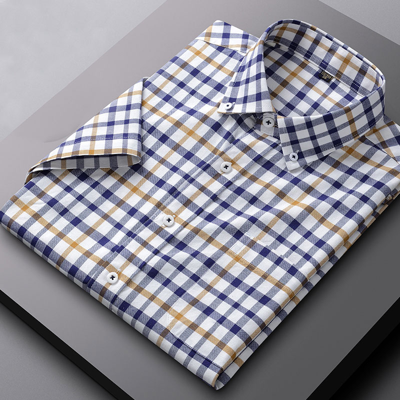 Oxford Cotton Casual Shirt Business - เสื้อเชิ้ตลายสก๊อตลำลองธุรกิจผู้ชายแขนสั้นผ้าอ๊อกซ์ฟอร์ดผ้าคอตตอน5XL 100% ไซส์ใหญ่แบบลำลองเข้ารูปสำหรับฤดูร้อน