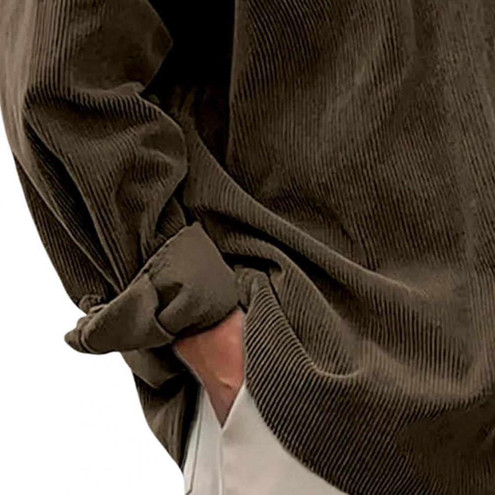 Corduroy Button Up Shirt Men - เสื้อเชิ้ตผู้ชายลำลองสำหรับกิจกรรมกลางแจ้ง สีพื้น แขนยาว คอปกพับ ติดกระดุม เสื้อเชิ้ตผ้าลูกฟูกสำหรับผู้ชาย