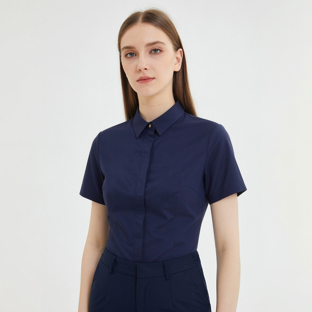 Breathable Bamboo Fiber Shirt Non Iron - เสื้อเชิ้ตแขนสั้นผู้หญิง ผ้าไม่ต้องรีด ยืดได้ ใส่ทำงานได้ ไม่มีกระเป๋า ทรงสวย