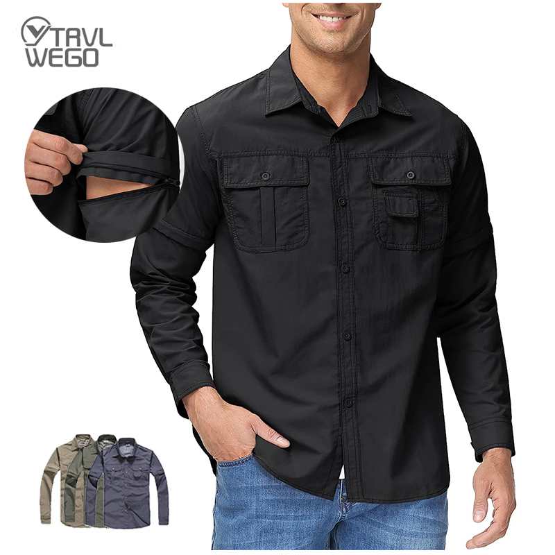 Tactical Military Shirt Cargo - TRVLWEGO ชายเสื้อเดินป่าตั้งแคมป์ Quick Dry Breathable ที่ถอดออกได้ยุทธวิธี