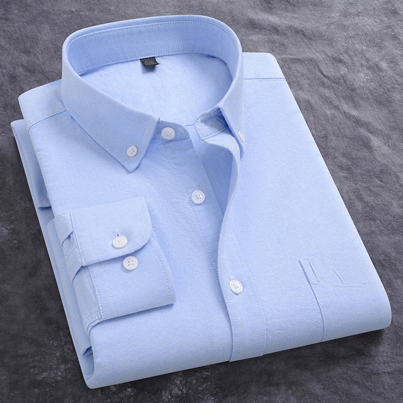 Oxford Cotton Casual Shirt Business - ฤดูใบไม้ผลิใหม่ผู้ชาย Oxford เสื้อแขนยาวสบายๆฤดูใบไม้ร่วงธุรกิจอย่างเป็นทางการลายลายสก๊อต SLIM FIT 100%