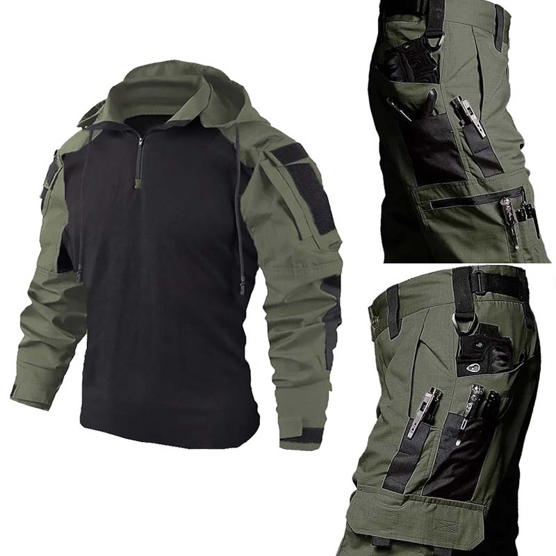 Tactical Military Shirt Cargo - ชุดเครื่องแบบทหารยุทธวิธี เสื้อฟร็อกระบายอากาศ + กางเกงคาร์โก้หลายกระเป๋า ชุดต่อสู้ทนทานสำหรับการล่าสัตว์แบบแอร์ซอฟท์
