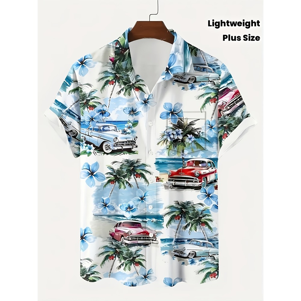 Vintage Hawaiian Floral Shirt - เสื้อฮาวายลายต้นปาล์ม ดอกลีลาวดี สไตล์วินเทจสำหรับผู้ชาย หลายลาย หลวม น้ำหนักเบา