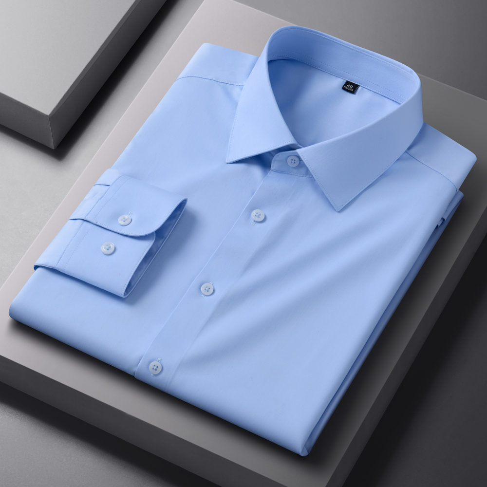 Breathable Bamboo Fiber Shirt Non Iron - เสื้อเชิ้ตผู้ชายสไตล์ลำลองสำหรับธุรกิจ ผ้ากันยับ แขนยาว ปกกว้าง ยืดได้ 4