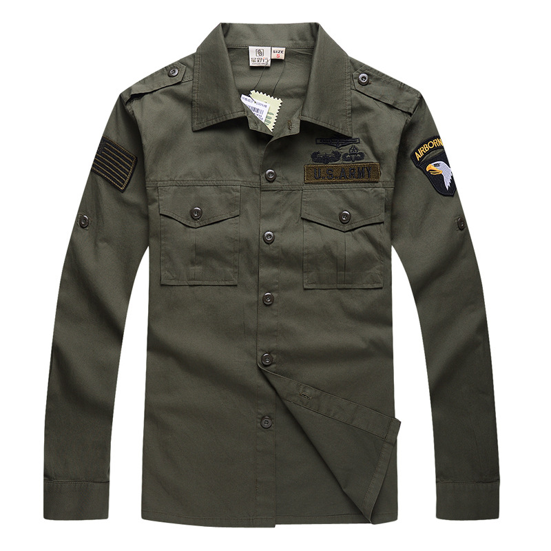 Tactical Military Shirt Cargo - ผู้ชายผ้าฝ้ายผู้ที่ชื่นชอบทหารแขนยาวยุทธวิธีเสื้อคอปกเสื้อสินค้าเดินทางเดินป่าล่าสัตว์เสื้อ