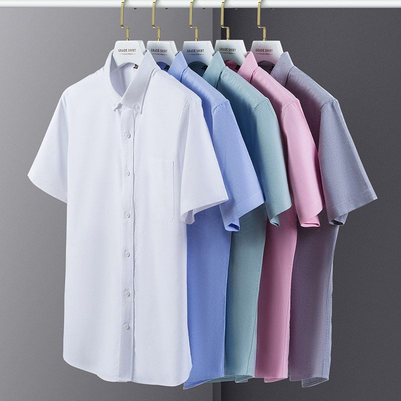 Oxford Cotton Casual Shirt Business - ฤดูร้อนคุณภาพสูง 100% Cotton Men เสื้อแขนสั้นเสื้อชาย Slim