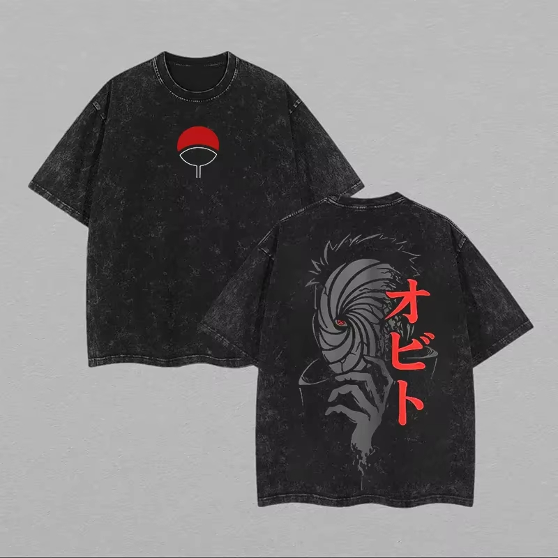 Acid Wash Vintage Graphic T Shirt - เสื้อยืดลาย Naruto Obito Uchiha สไตล์วินเทจ ล้างสีแบบแอซิด
