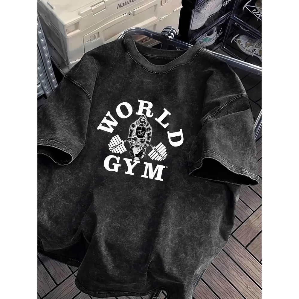 Acid Wash Vintage Graphic T Shirt - เสื้อยืด World Gym Gorilla Lifting Weights