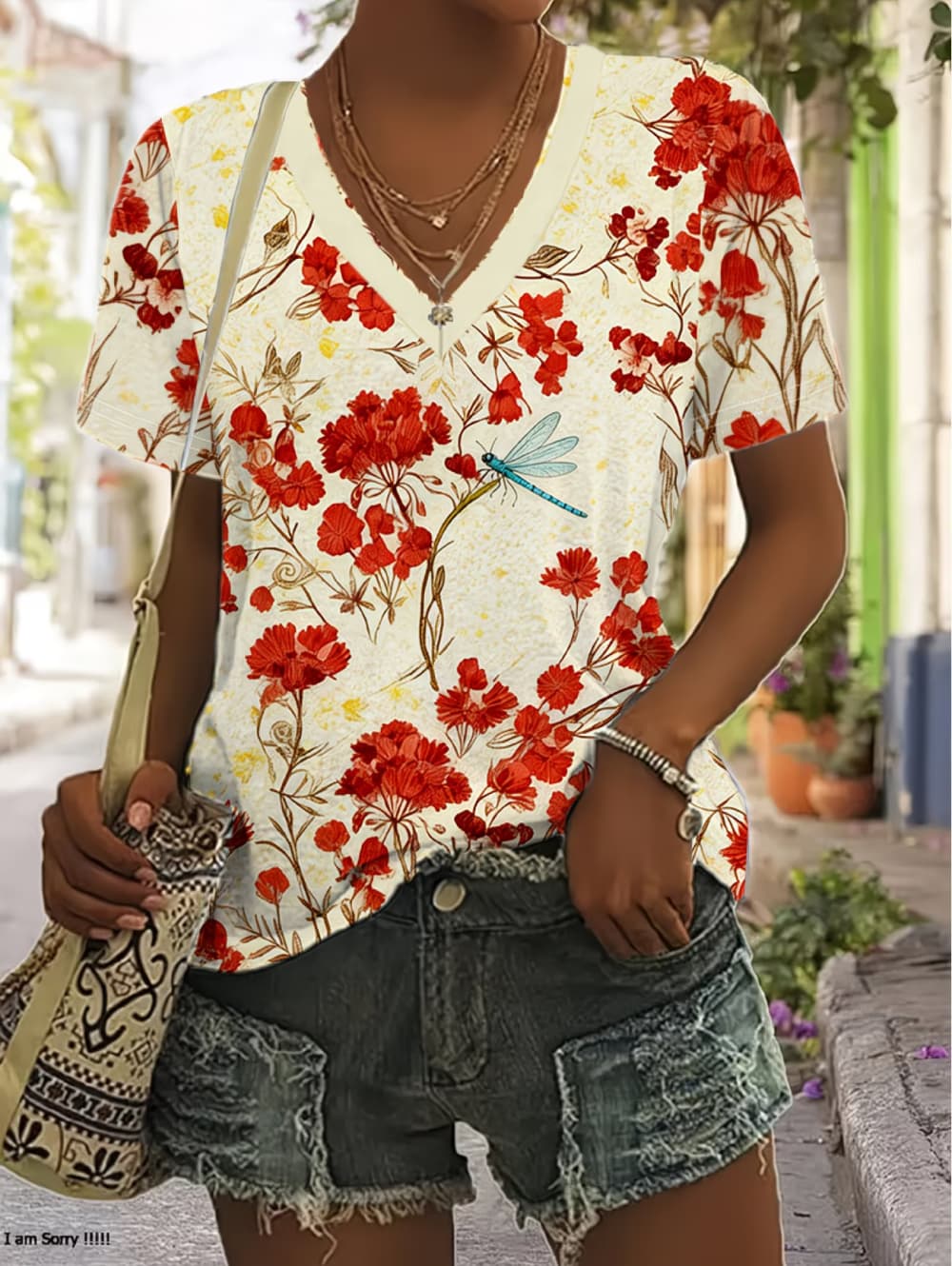 Vintage Hawaiian Floral Shirt - เสื้อยืดผู้หญิงลายดอกไม้สไตล์วินเทจฮาวาย แขนสั้น คอวี ทรงปกติ โอเวอร์ไซส์ สไตล์ฮาราจูกุ