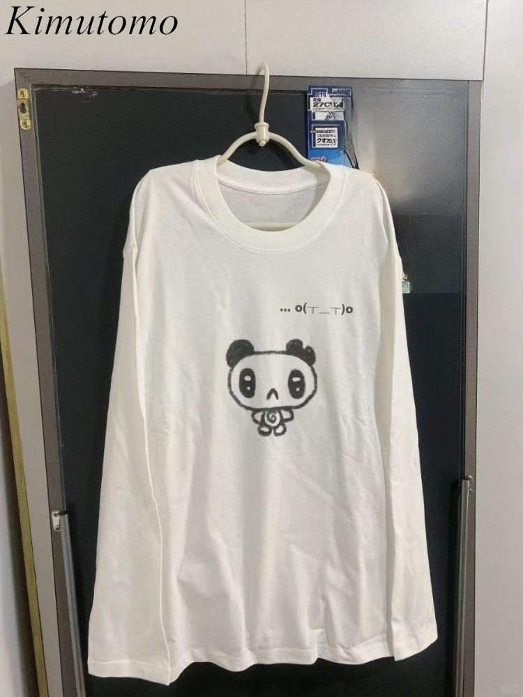 T-Shirts - คิมูโตโมเสื้อยืดผู้หญิงการ์ตูนพิมพ์แขนยาวหลวมแฟชั่น Y2k ความงามฮาราจูกุเสื้อฤดูใบไม้ร่วงฤดูหนาวแฟชั่นสุภาพสตรี