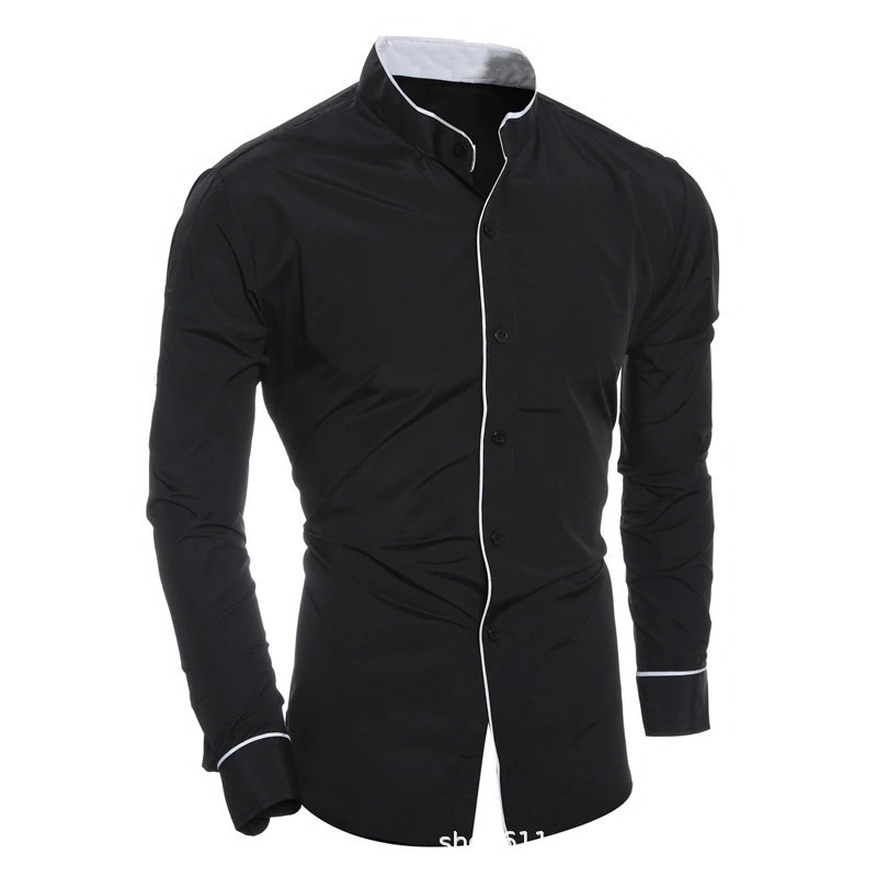 เสื้อเชิ้ตแขนยาวผู้ชายทรงเข้าร - Mandarin Collar Formal Shirt Slim Fit บทวิจารณ์และราคา