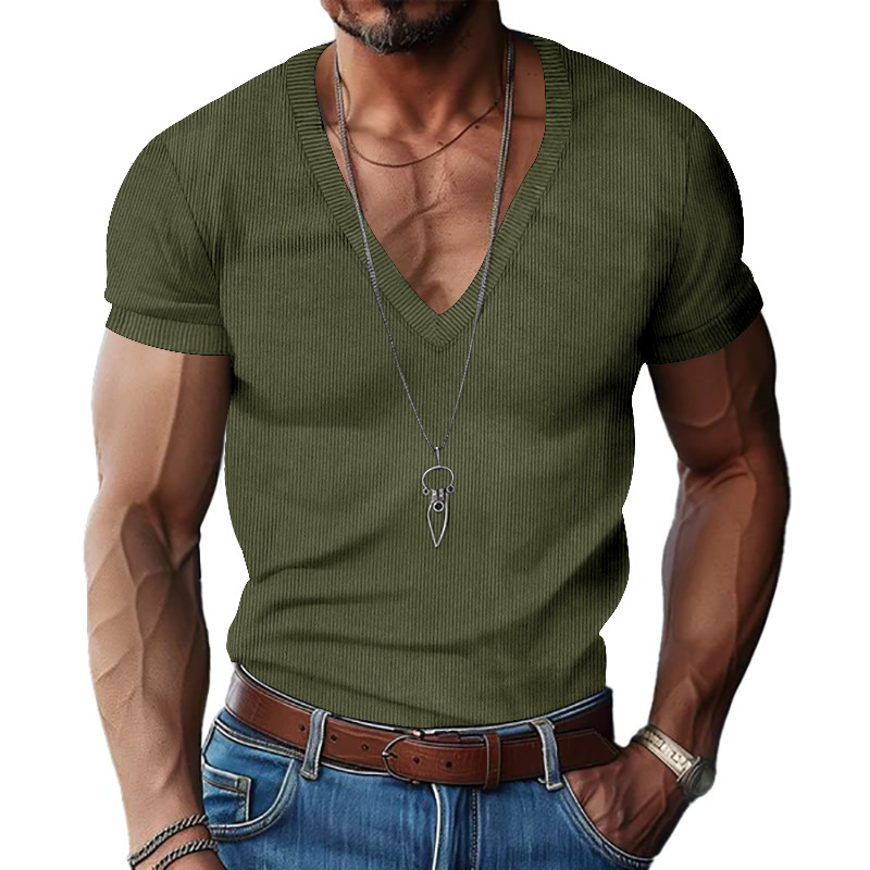 เสื้อยืดคอวีผู้ชายผ้าคอร์ดูรอย - Corduroy Button Up Shirt Men บทวิจารณ์และราคา