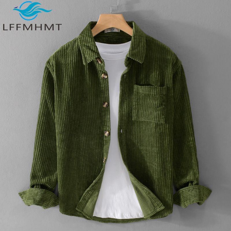 เสื้อเชิ้ตผ้าลูกฟูกผู้ชายใหม่ป - Corduroy Button Up Shirt Men บทวิจารณ์และราคา