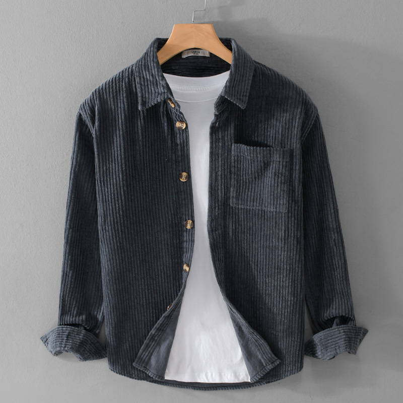 เสื้อเชิ้ตผ้าลูกฟูกผู้ชายใหม่ป - Corduroy Button Up Shirt Men บทวิจารณ์และราคา