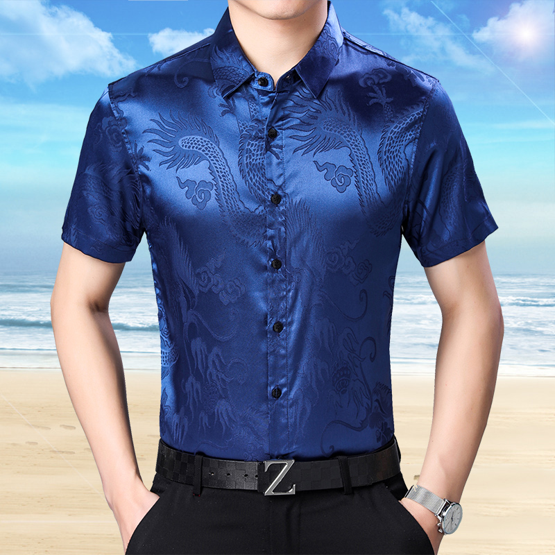 Mensแฟชั่นรูปแบบผ้าไหมเสื้อฤดู - Mens Satin Silk Dress Shirt บทวิจารณ์และราคา