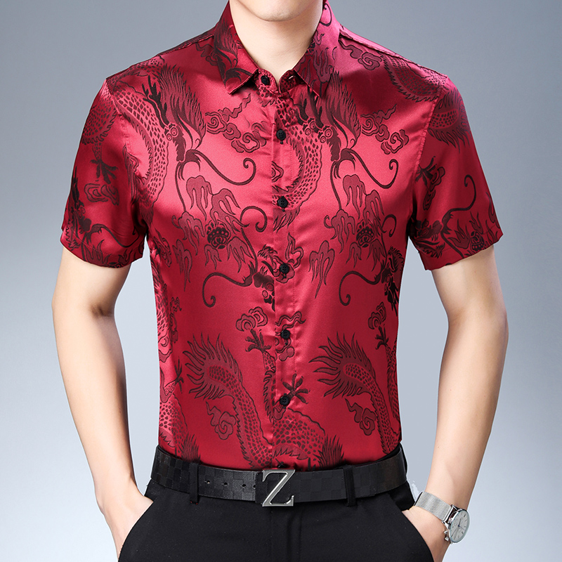Mensแฟชั่นรูปแบบผ้าไหมเสื้อฤดู - Mens Satin Silk Dress Shirt บทวิจารณ์และราคา