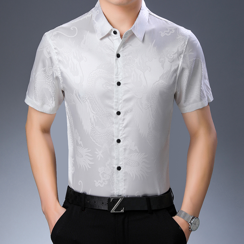 Mensแฟชั่นรูปแบบผ้าไหมเสื้อฤดู - Mens Satin Silk Dress Shirt บทวิจารณ์และราคา