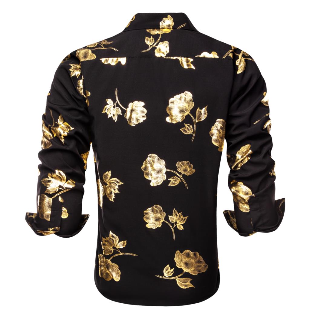 เสื้อเชิ๊ตผู้ชายผ้าไหมสีดำทองเ - Mens Satin Silk Dress Shirt บทวิจารณ์และราคา