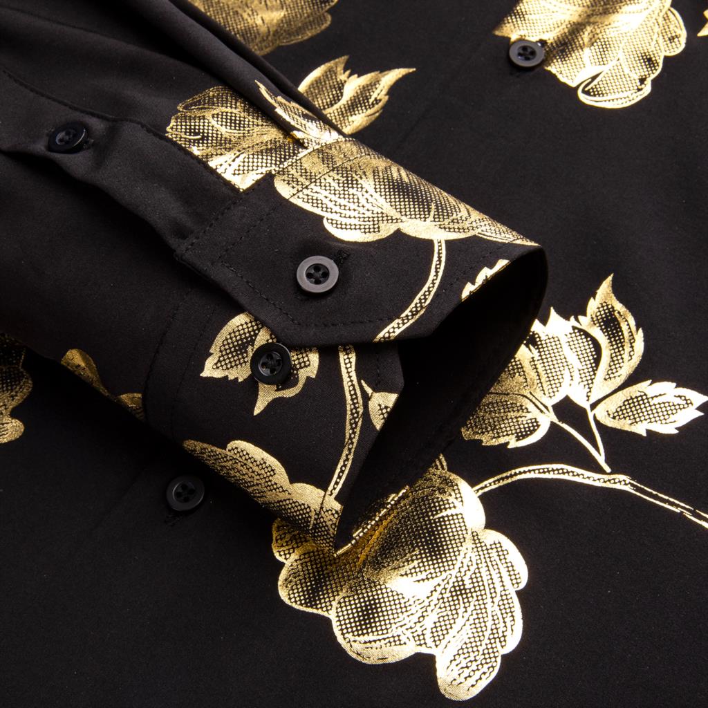 เสื้อเชิ๊ตผู้ชายผ้าไหมสีดำทองเ - Mens Satin Silk Dress Shirt บทวิจารณ์และราคา