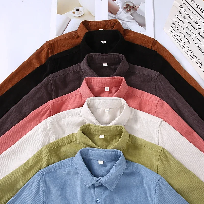เสื้อเชิ้ตแขนยาวสีขาวผู้ชาย สไ - Corduroy Button Up Shirt Men บทวิจารณ์และราคา