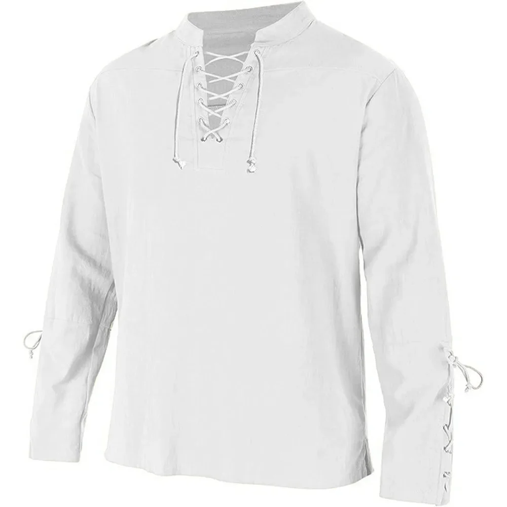 เสื้อเชิ้ตแขนยาวผูกเชือกคอวีสำ - Medieval Gothic Lace Up Pirate Shirt บทวิจารณ์และราคา