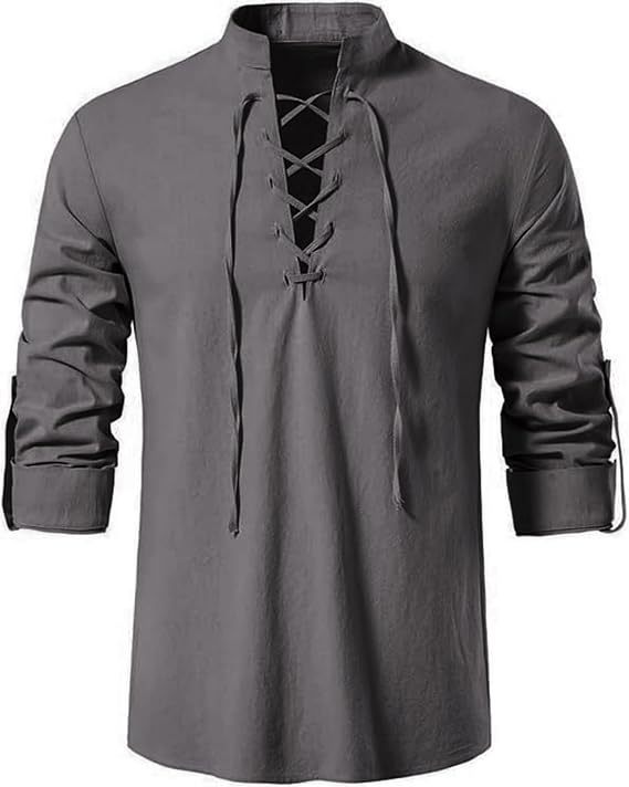 เสื้อเชิ้ตโจรสลัดผู้ชาย สไตล์ไ - Medieval Gothic Lace Up Pirate Shirt บทวิจารณ์และราคา