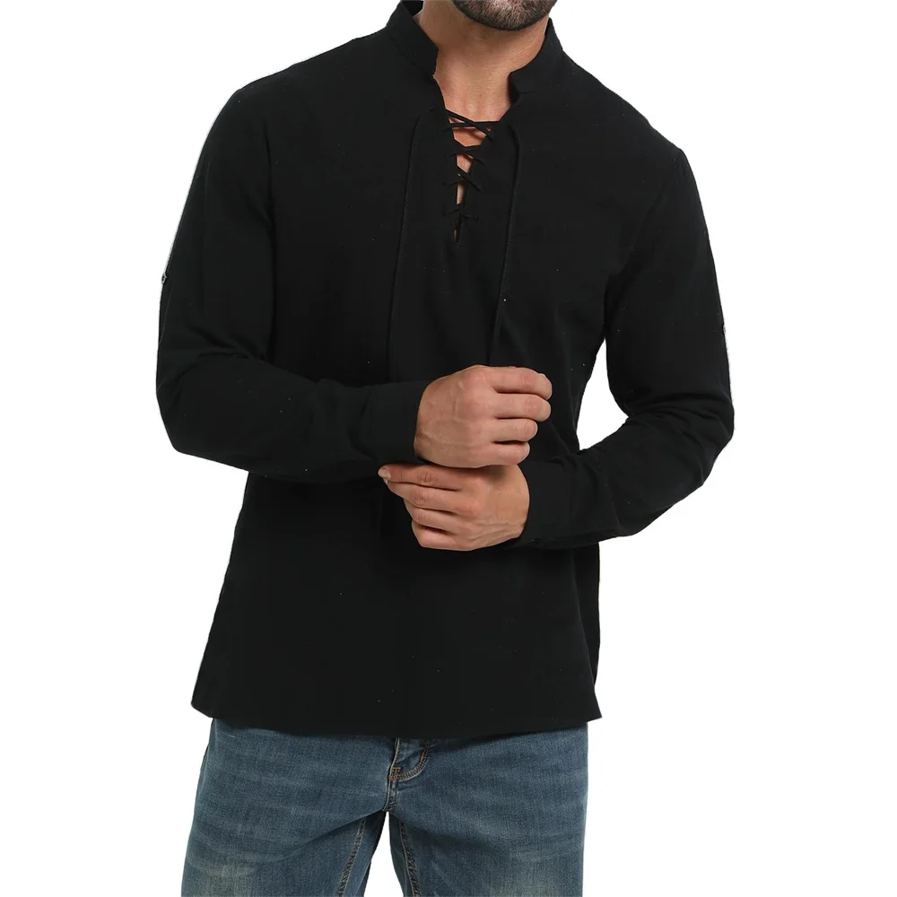 เสื้อเชิ้ตผู้ชายสไตล์โจรสลัด ว - Medieval Gothic Lace Up Pirate Shirt บทวิจารณ์และราคา