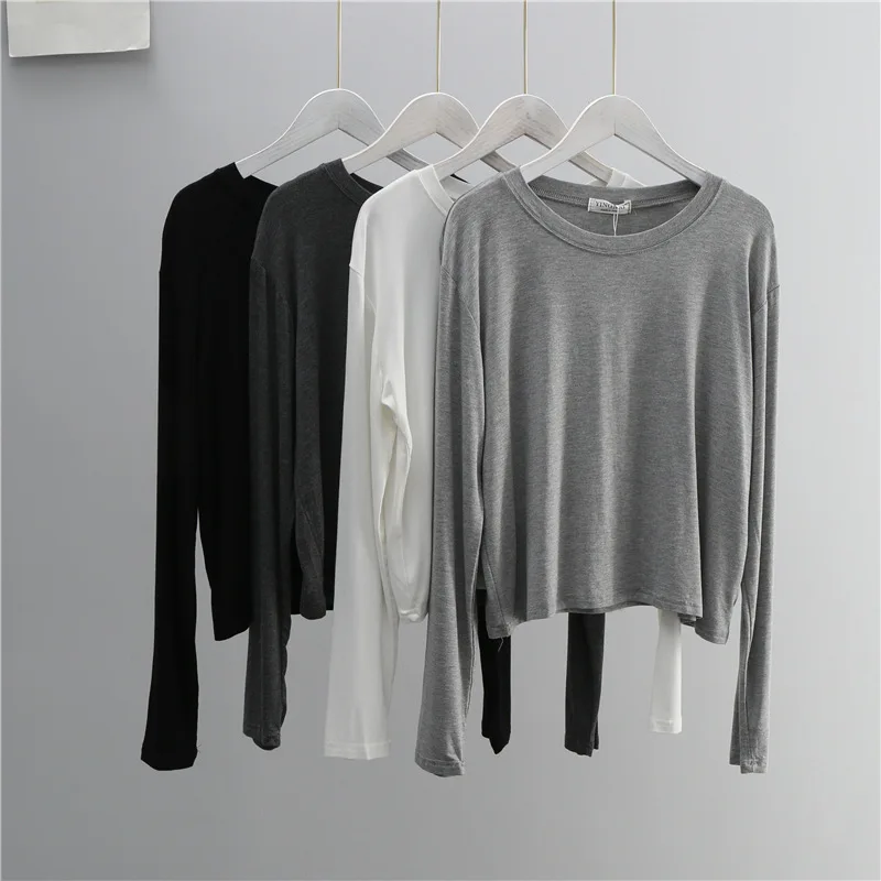เสื้อยืดแขนยาวคอโอ ผ้าผสมคอตตอ - T-Shirts บทวิจารณ์และราคา