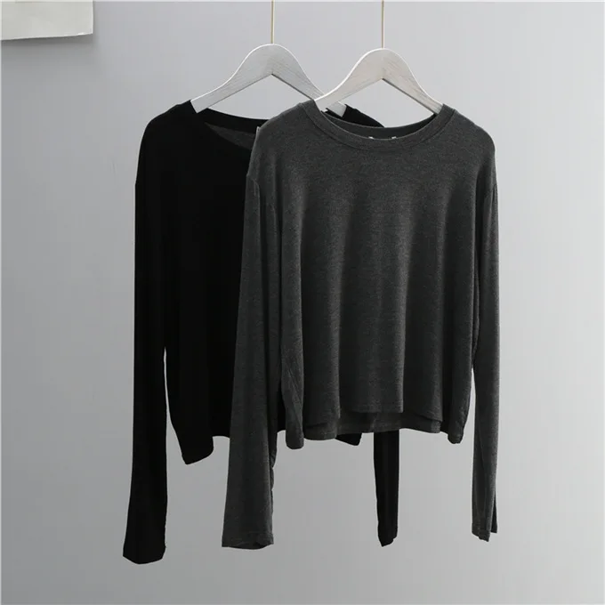 เสื้อยืดแขนยาวคอโอ ผ้าผสมคอตตอ - T-Shirts บทวิจารณ์และราคา