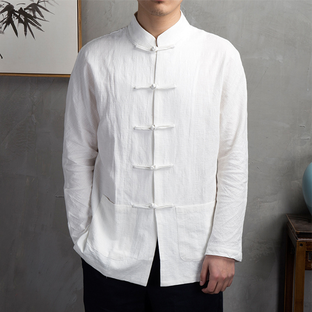 เสื้อผ้าผู้ชายสไตล์เรโทรลำลองแ - Mens Linen Shirt Long Sleeve บทวิจารณ์และราคา