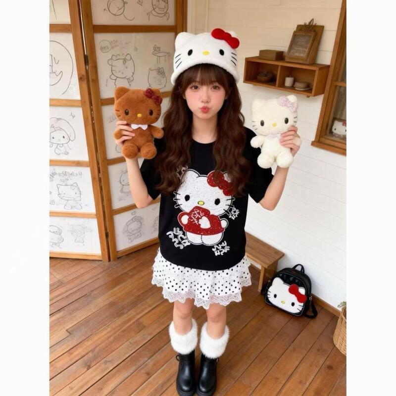 เสื้อยืดแขนสั้นลายการ์ตูนเฮลโล - T-Shirts บทวิจารณ์และราคา