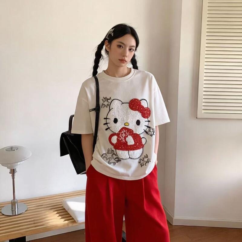 เสื้อยืดแขนสั้นลายการ์ตูนเฮลโล - T-Shirts บทวิจารณ์และราคา