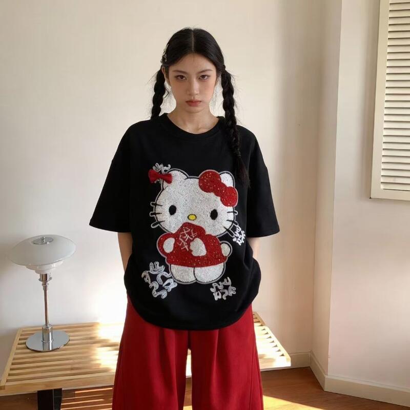 เสื้อยืดแขนสั้นลายการ์ตูนเฮลโล - T-Shirts บทวิจารณ์และราคา