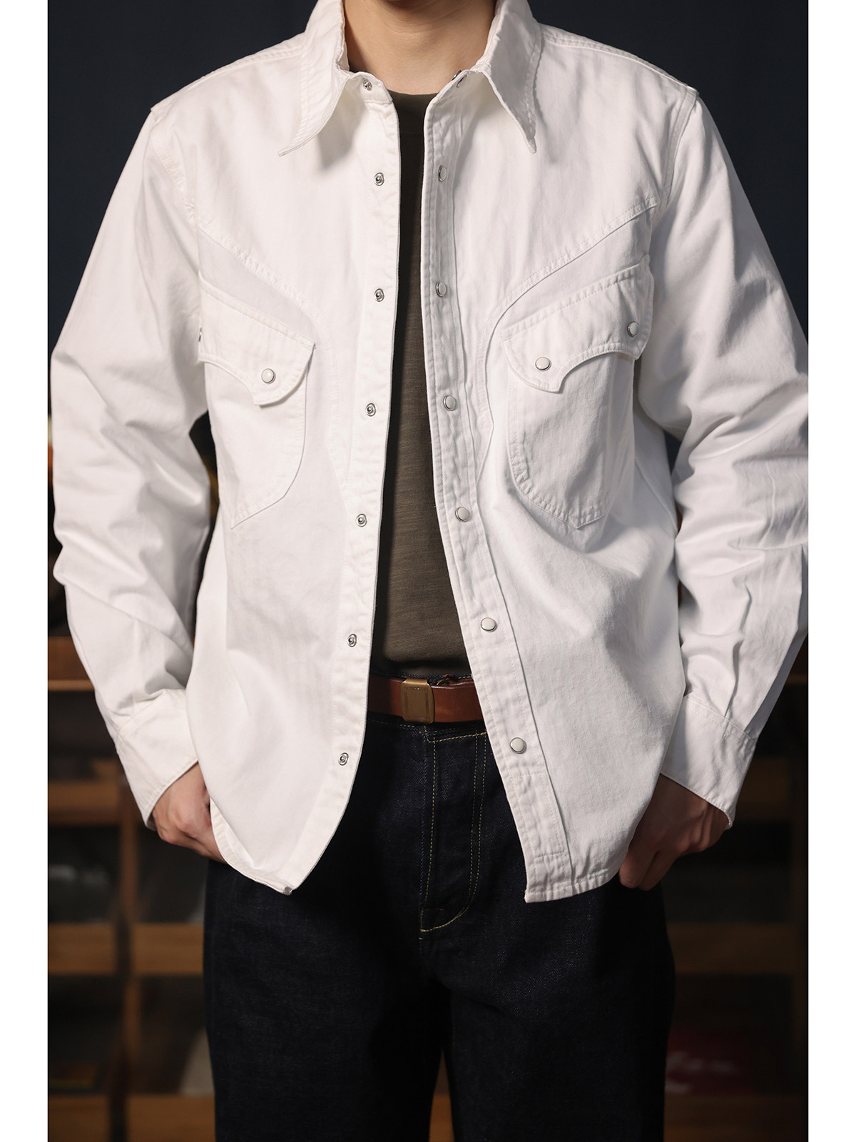 เสื้อเชิ้ตคาวบอยสไตล์ตะวันตกแบ - Mens Western Denim Pearl Snap Shirt บทวิจารณ์และราคา