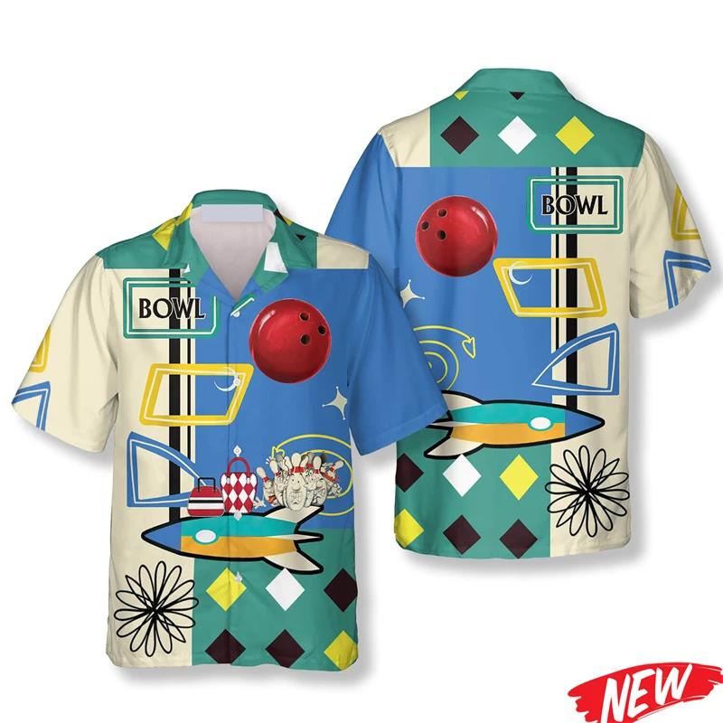 เสื้อฮาวายลายโบว์ลิ่งคลาสสิกสำ - Short Sleeve Bowling Shirt Retro บทวิจารณ์และราคา