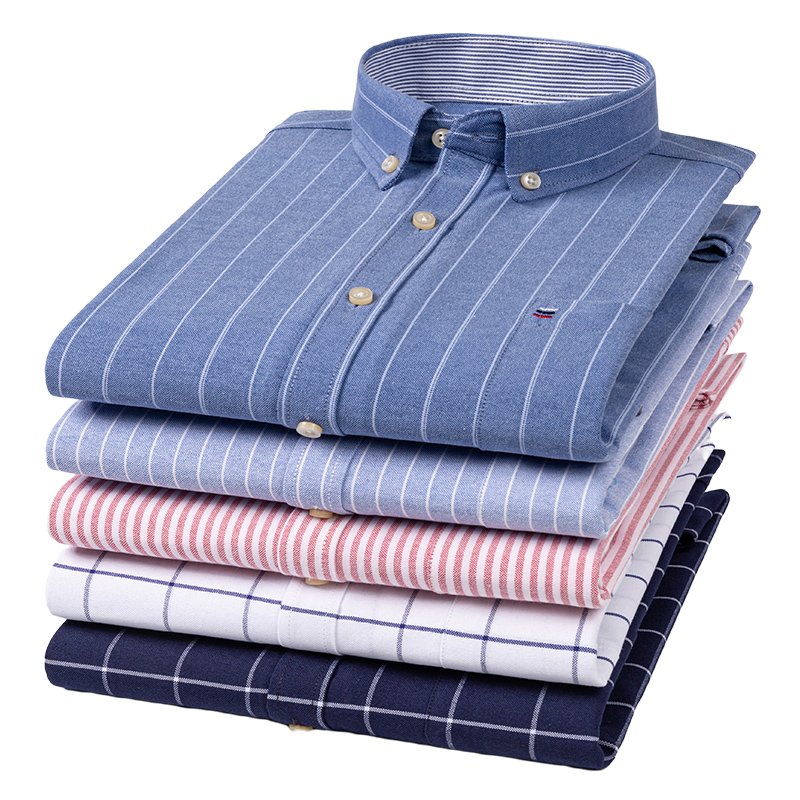 เสื้อเชิ้ตลายสก็อตลายทางผู้ชาย - Oxford Cotton Casual Shirt Business บทวิจารณ์และราคา