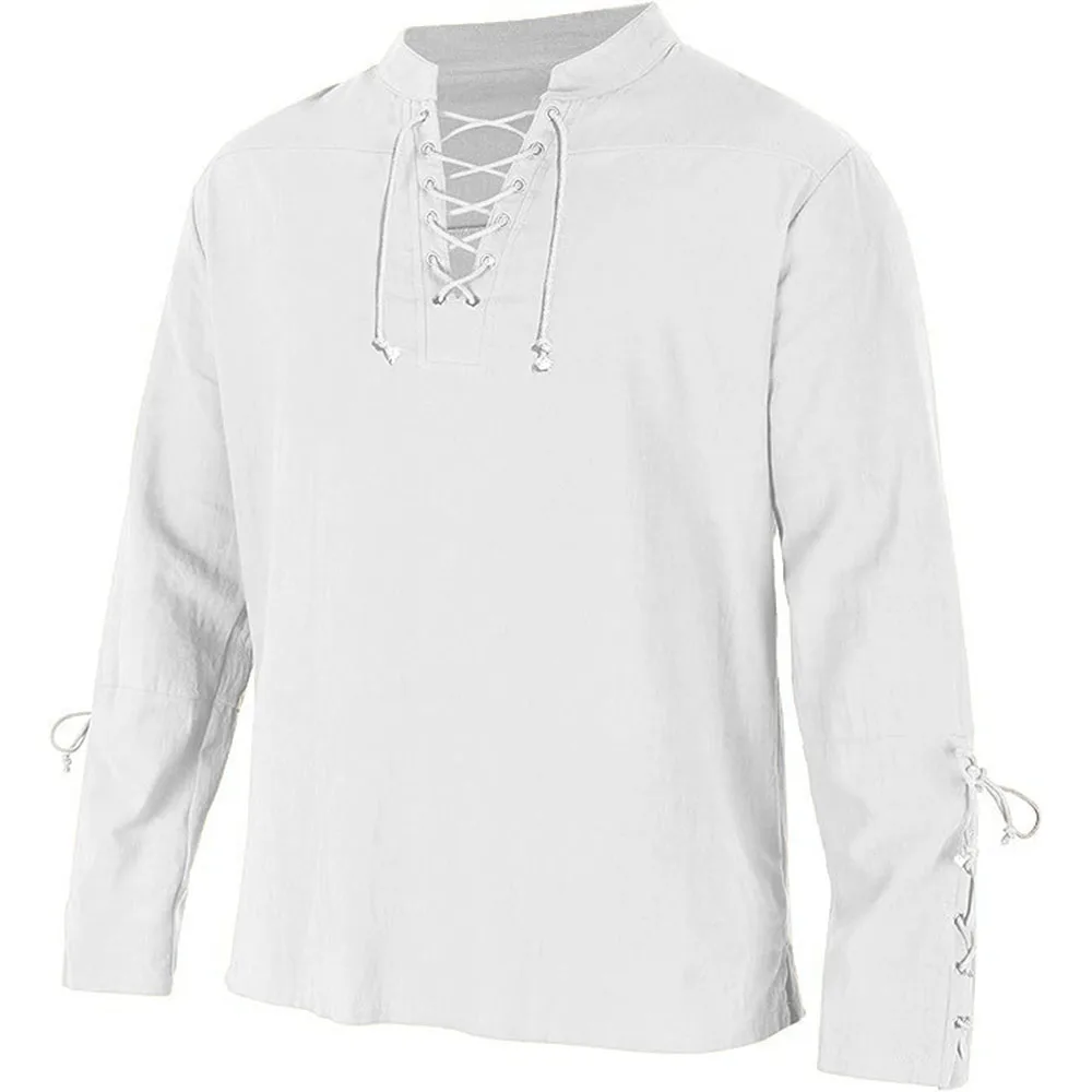 เสื้อแขนยาวผู้ชาย Lace Up V คอ - Medieval Gothic Lace Up Pirate Shirt บทวิจารณ์และราคา