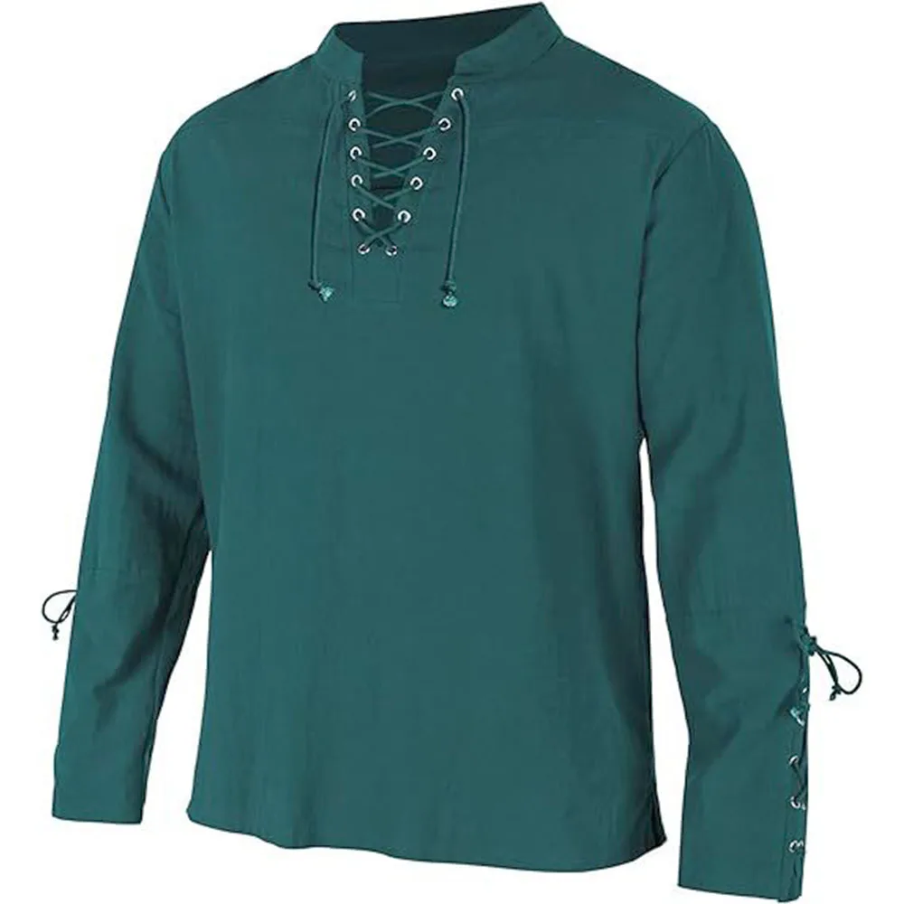เสื้อแขนยาวผู้ชาย Lace Up V คอ - Medieval Gothic Lace Up Pirate Shirt บทวิจารณ์และราคา