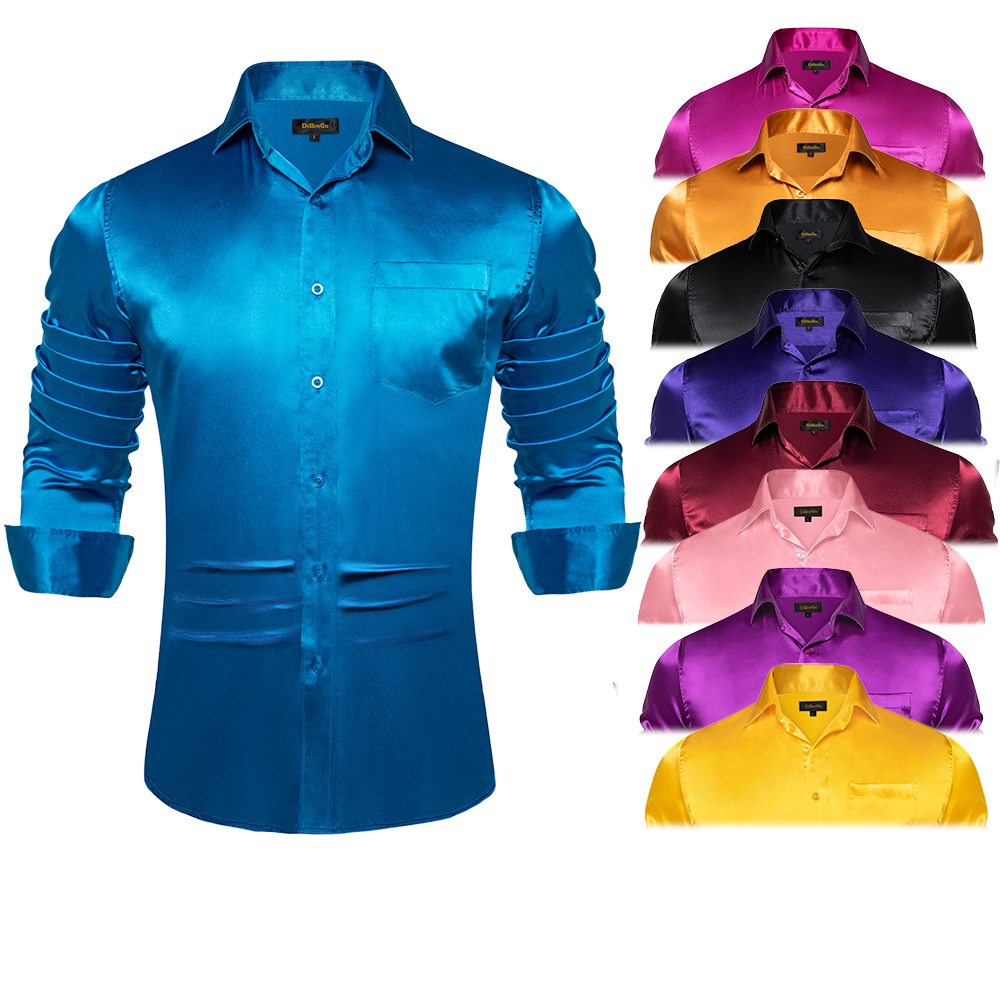 เสื้อเชิ้ตผ้าซาตินแขนยาวสำหรับ - Mens Satin Silk Dress Shirt บทวิจารณ์และราคา
